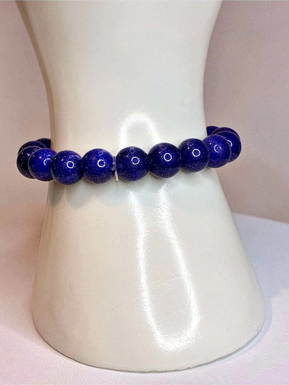 Blue Polished Glass Beaded Bracelet